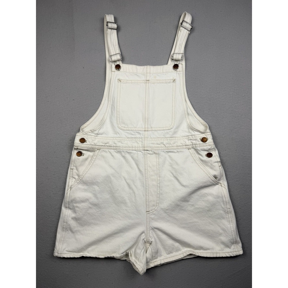 Madewell Corsica Short Overalls NF053 Women  M  Ivory Top Stitch Coastal Cottage